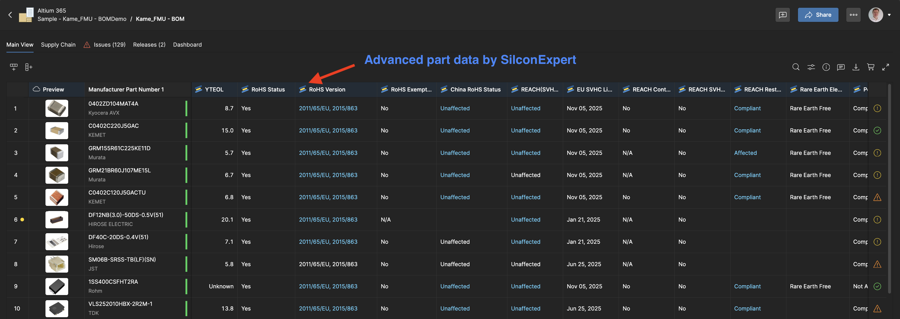 Advanced data columns are highlighted by the logo of the data extension