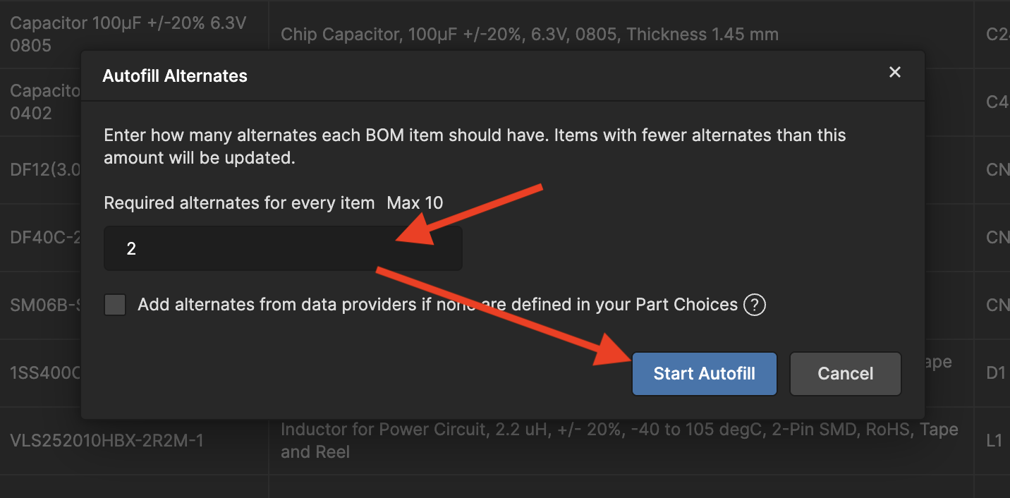 Select the number of required alternates and click in Start Autofill