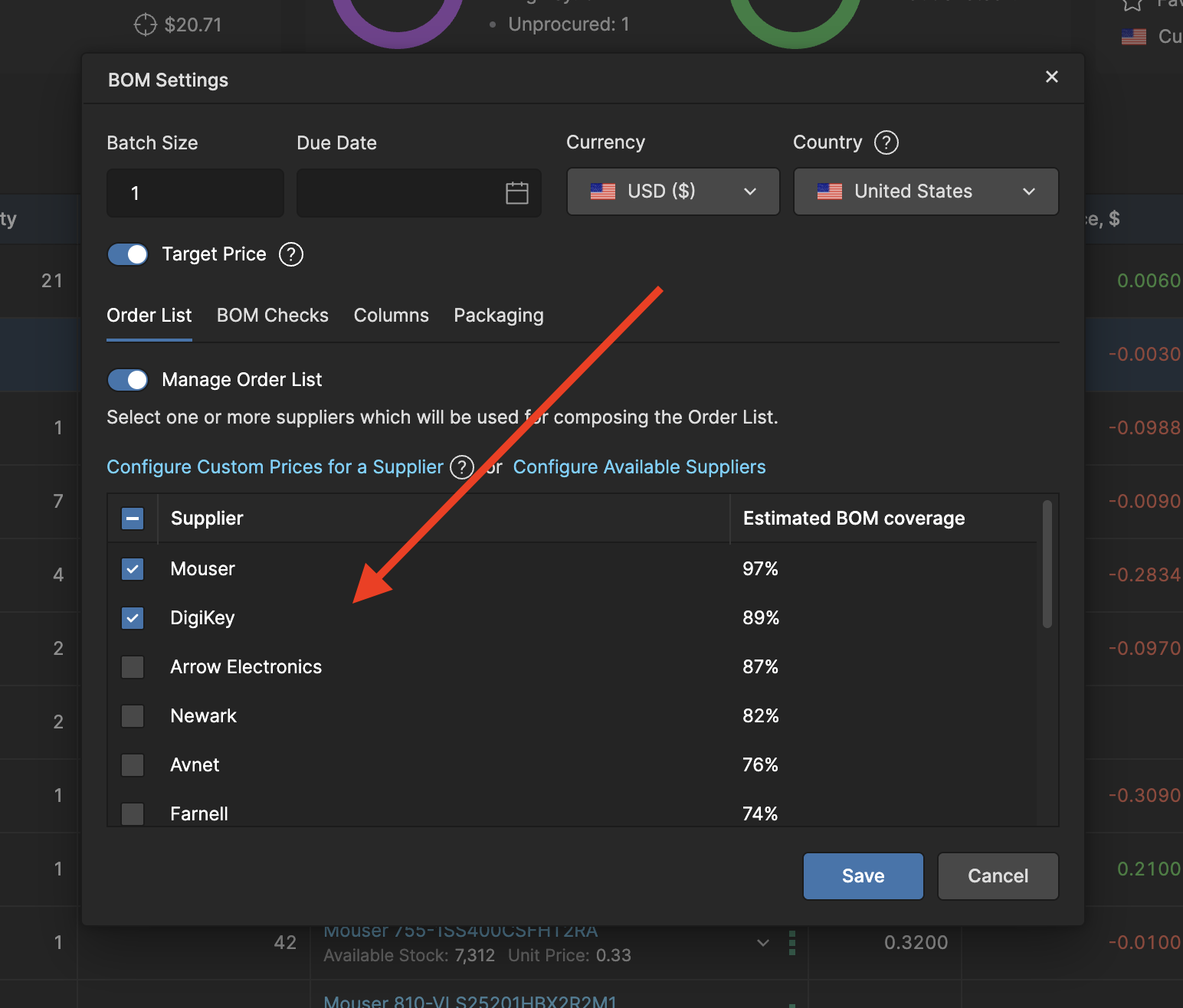 Find the supplier section where you can choose your favorite suppliers