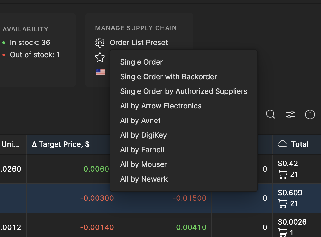 In Supply Chain tab go to Order List Preset to quickly adjust the order list