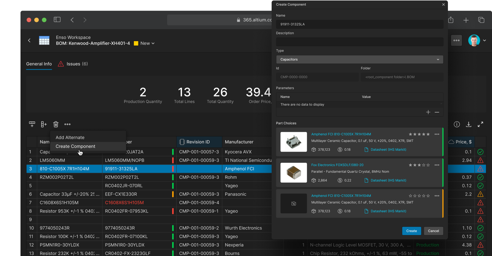 Create your part library with approved parts and alternates - shared across teams