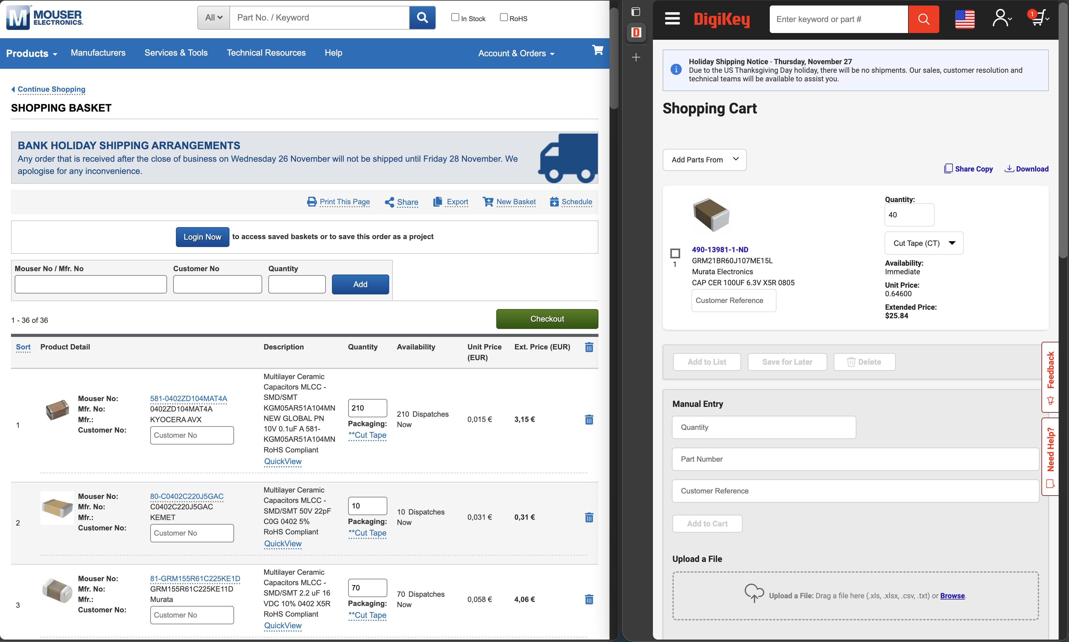 From the supplier pages you can now buy the parts just with a few more clicks