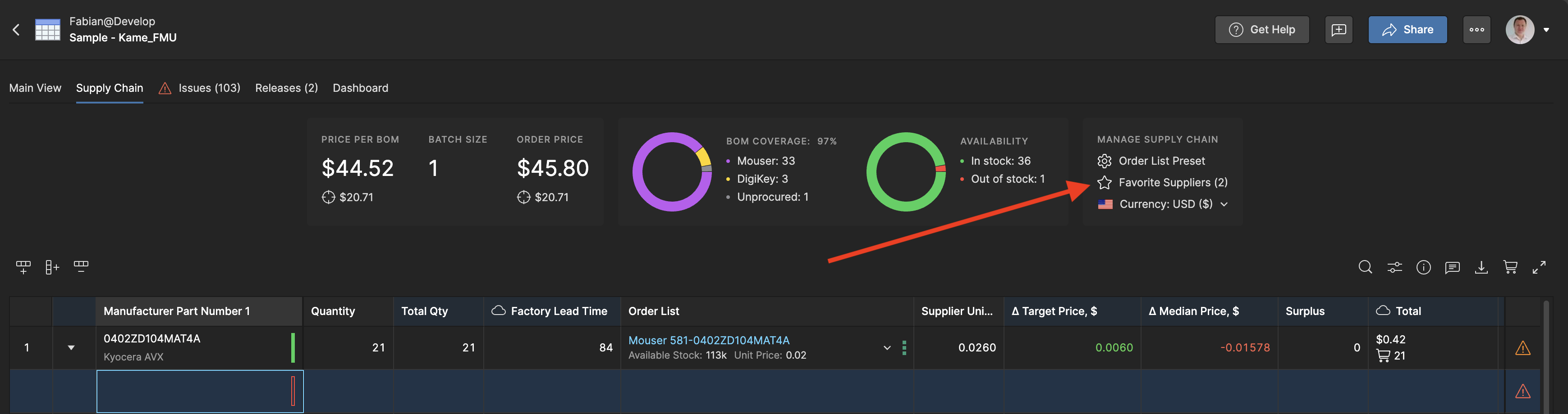 On the Supply Chain tab go to Favorite Suppliers