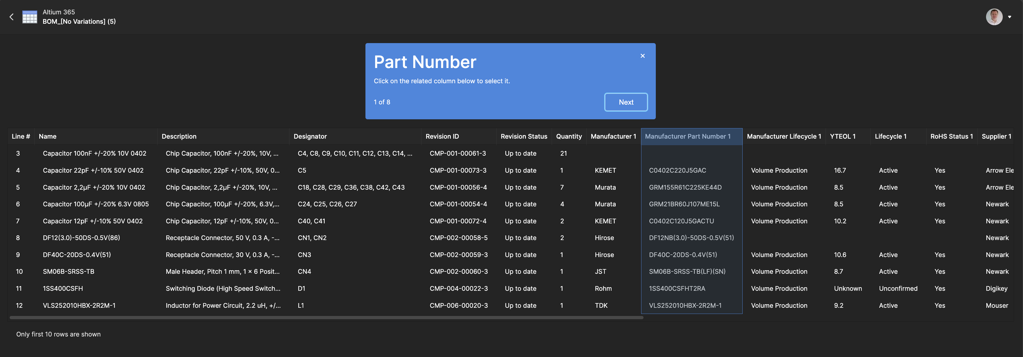 Column mapping that BOM Portal understands your BOM data correctly